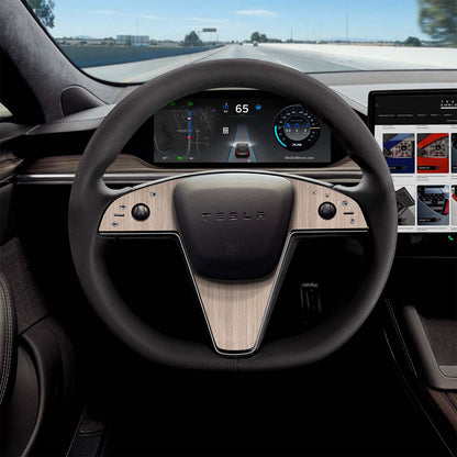 White Birch Woodgrain Tesla Steering Wheel Trim Decal Kit (3pcs) | Model X ’21-26
