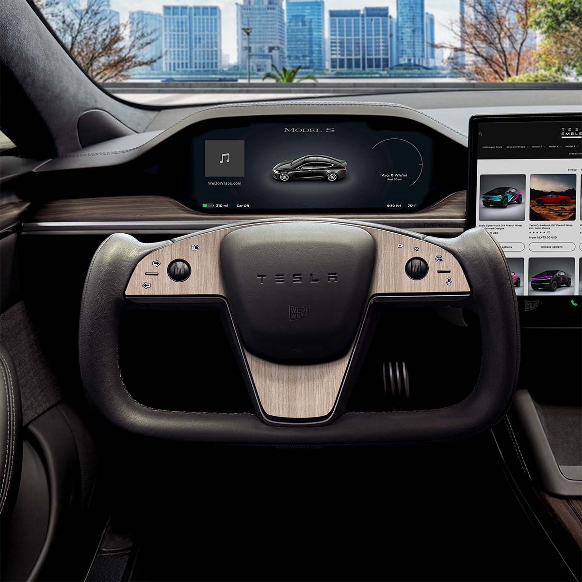 White Birch Woodgrain Tesla Steering Wheel Trim Decal Kit (3pcs) | Model X ’21-26
