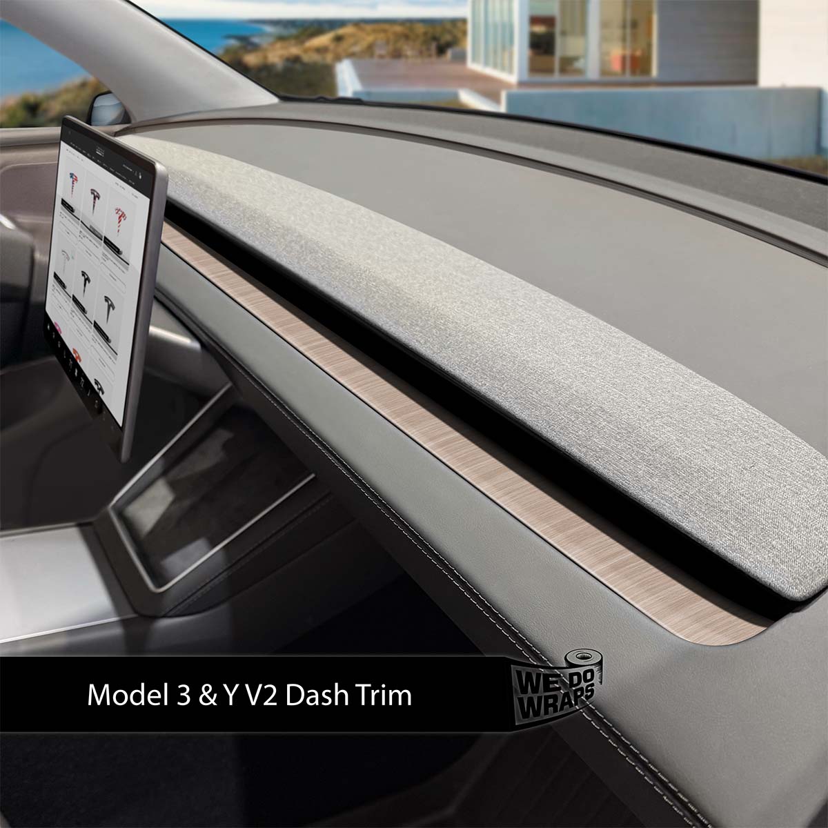 White Birch Woodgrain Tesla Dash Trim Wrap | Model Y 2026