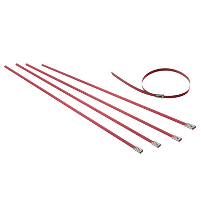Zip Tie Kit for Heat Wrap Stainless Steel 12" 5mm Red 5PC