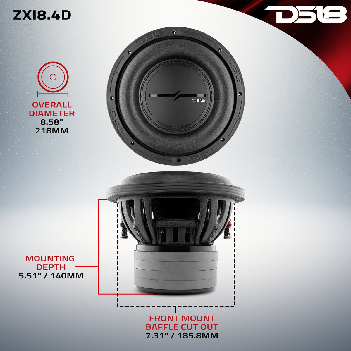 ZXI 8" High Excursion Subwoofer Quad Stacked Magnets | 600W RMS DVC 4-Ohm
