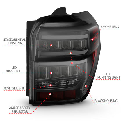 ANZO 2014-2020 Toyota 4Runner T.L Black Housing Smoke Lens Red Light Bar W/Sequential 311312