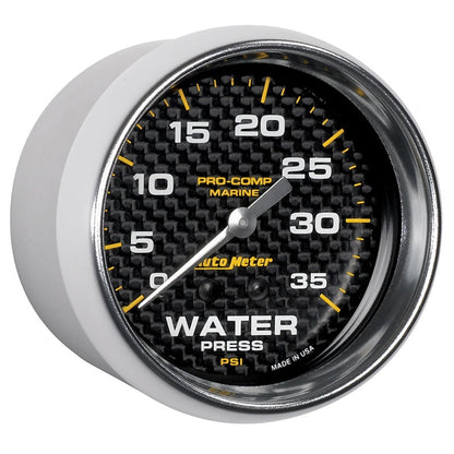 AutoMeter Marine Carbon Fiber Mechanical 2-5/8in 0-35PSI Water Pressure Gage 200773-40