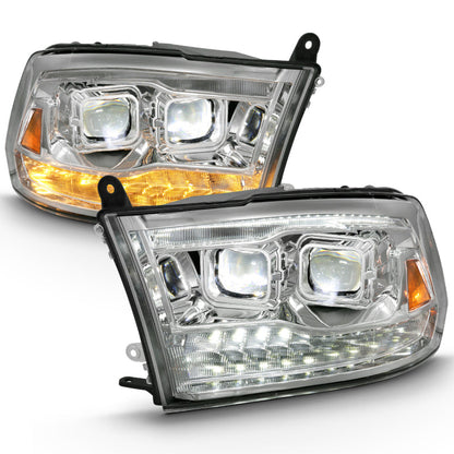ANZO 2009-2018 Dodge Ram 1500 Led Projector Plank Style Switchback H.L Halo Chrome Amber (OE Style) 111465