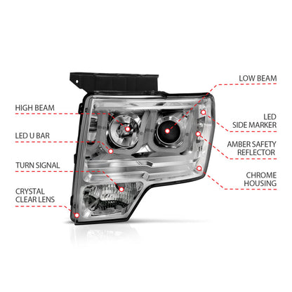 Anzo 2009-2014 Ford F-150 Projector Headlights w/ U-Bar Chrome