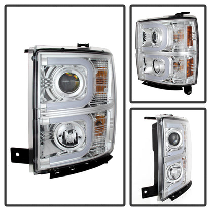Spyder Chevy Silverado 1500 14-16 Projector Headlights Light Bar DRL Chrm PRO-YD-CS14-LBDRL-C 5079480