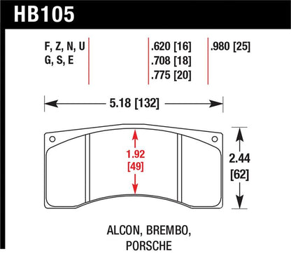 Hawk Alcon/Brembo/Porsche DTC-70 Rear Race Brake Pads