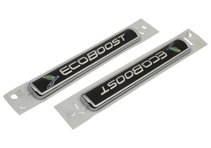 Ford Racing Black/Silver EcoBoost Emblem 3-1/2in x 9/16in - Set of 2 M-1447-EBBLK