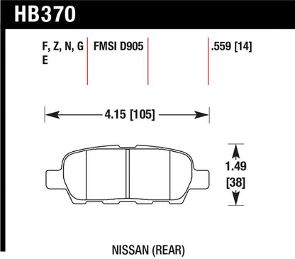 Hawk 03-07 350z / G35 / G35X w/o Brembo HP+ Street Rear Brake Pads