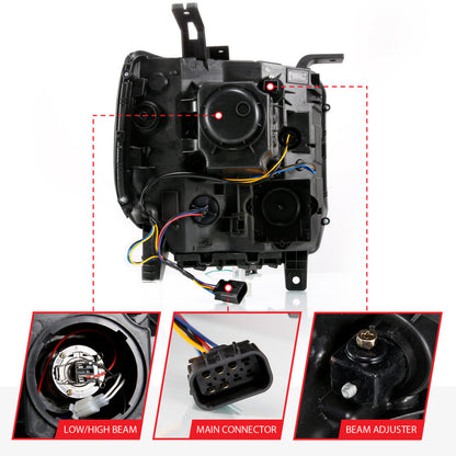 ANZO 2014-2015 Gmc Sierra 1500 Projector Headlight Plank Style Black w/ Switchback (Halogen Type) 111487