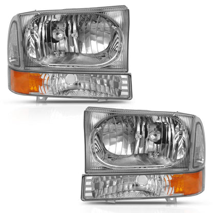 ANZO 2000-2004 Ford Excursion Crystal Headlight w/ Corner Light Chrome Amber (w/o Bulb) 111458