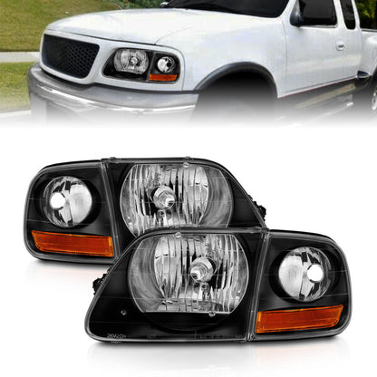 ANZO 1997-2003 Ford F150 Crystal Headlight Black w/ Parking Light 111460