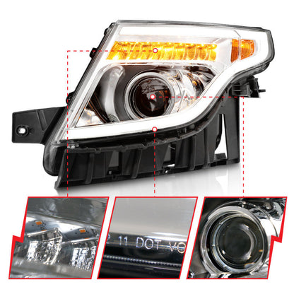 ANZO 11-15 Ford Explorer Projector Headlights w/ Light Bar Chrome Housing w/ Amber light 111576