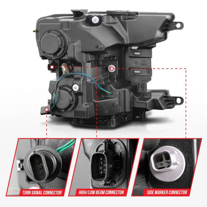 ANZO 2018-2020 Ford F-150 Projector Headlight w/ Plank Style Switchback Black Housing 111509