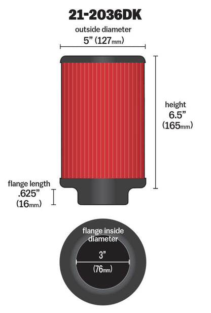 AEM Induction AEM Aif Filter, 3inFLG/ 5inOD/ 6-1/2inH Dry Flow 21-2036DK