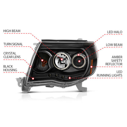 Anzo 2005-2011 Toyota Tacoma Projector Headlights w/ Halo Black