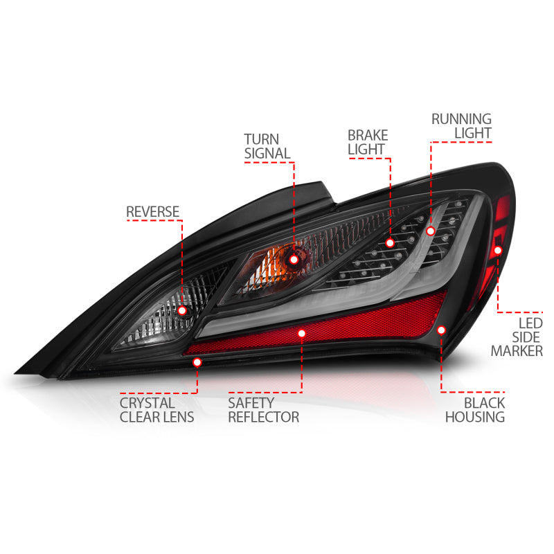 ANZO 10-13 Hyundai Genesis 2DR LED Taillights Smoke 321347