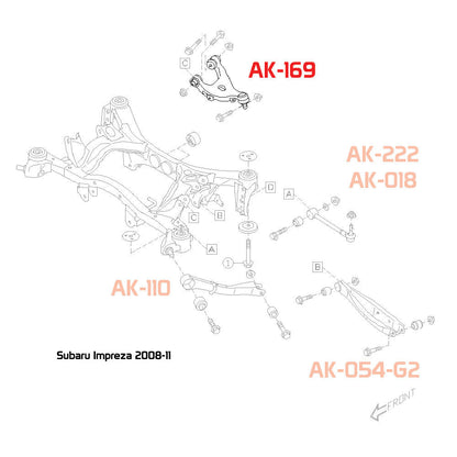 Godspeed Subaru Impreza (GE/GH/GJ/GP/GK/GT) Adjustable Rear Upper Camber Arms With Ball Joints
