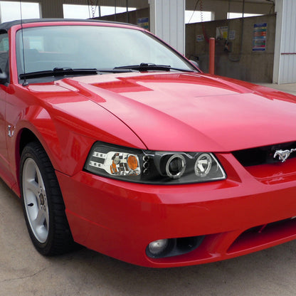 Spec-D 99-04 Ford Mustang Projector Halo Headlights Matte Black/Clear