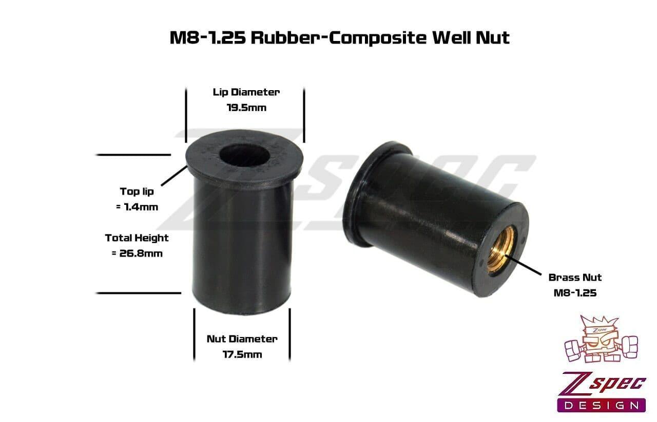ZSPEC M8 Rubber Well Nuts for SUV/Truck Body Elements & Over-Fender Flares, 10-Pack