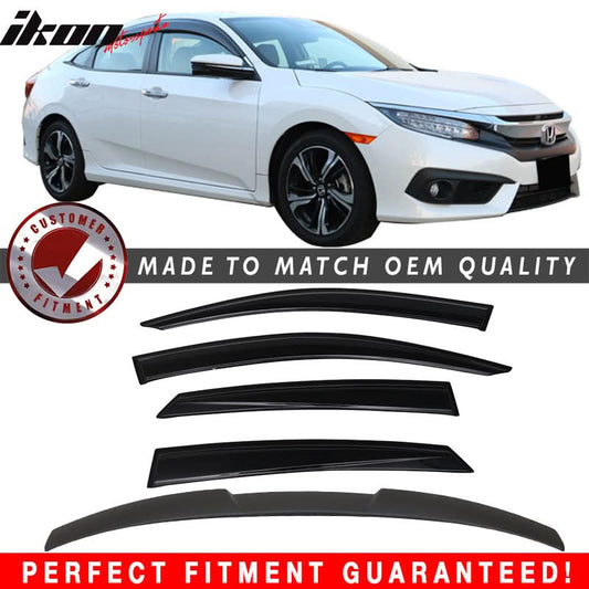 Fits 16-21 Civic X 10th Gen Sedan Roof Spoiler OE Window Visor ABS