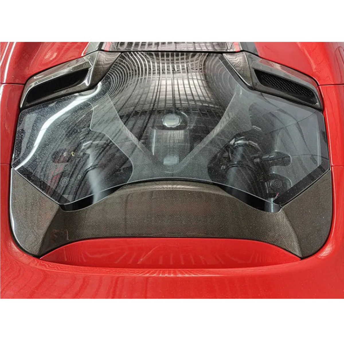 Carbon Fiber Rear Engine Bonnet Cover Window for Ferrari 488 Spyder