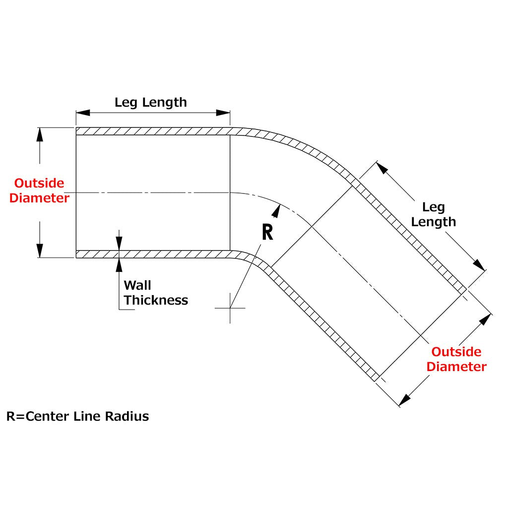HPS Performance Products HPS 1-1/2" OD 45 Degree Bend 6061 Aluminum Elbow Pipe Tubing 16 Gauge w/ 2" CLR