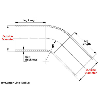 HPS Performance Products HPS 1-1/2" OD 45 Degree Bend 6061 Aluminum Elbow Pipe Tubing 16 Gauge w/ 2" CLR