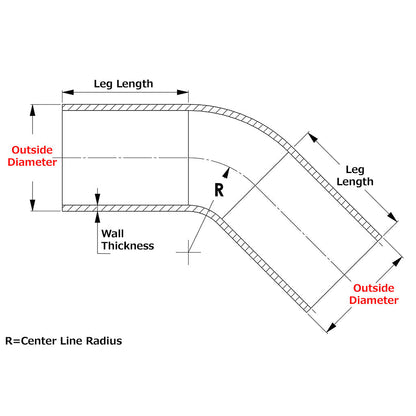 HPS Performance Products HPS 45 Degree Bend 6061 Aluminum Elbow Pipe Tubing, Mandrel Bent, Mill Finish