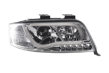 Audi A6 (C5 4B) Chrome LED Headlights with Daytime Running Lights (2001-2004) - With R87 approval