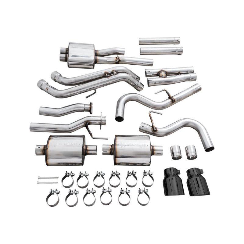 AWE 2016-2023 Toyota Tacoma 0FG Catback Exhaust w/ BashGuard - Dual Diamond Black Tips