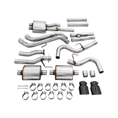 AWE 2016-2023 Toyota Tacoma 0FG Catback Exhaust w/ BashGuard - Dual Diamond Black Tips