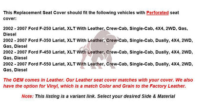 2002-2007 Ford F-250/F-350 Lariat Seat Cover in Black with Perforated Inserts: Choose From Variants