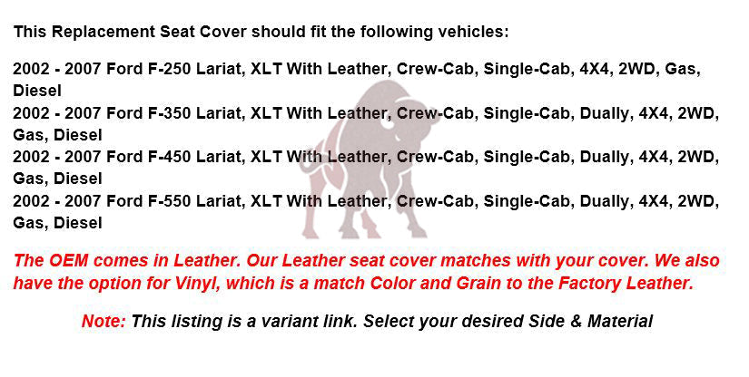 2003-2007 Ford F250/F350/F450/F550 Lariat Seat Cover in Flint Gray: Choose Leather or Vinyl
