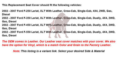 2003-2007 Ford F250/F350/F450/F550 Lariat Seat Cover in Flint Gray: Choose Leather or Vinyl