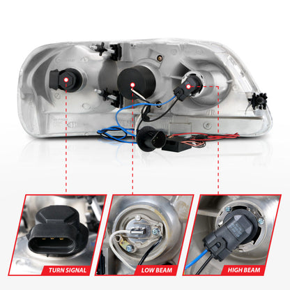 Anzo 1997.5-2003 Ford F-150 Projector Headlights w/ Halo Chrome 1pc