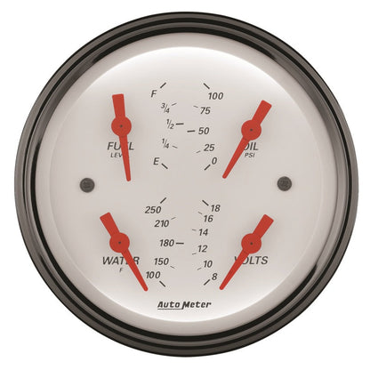 AutoMeter Gauge Quad 3-3/8in. 0 Ohm(e) to 90 Ohm(f)Elec Arctic White 1314