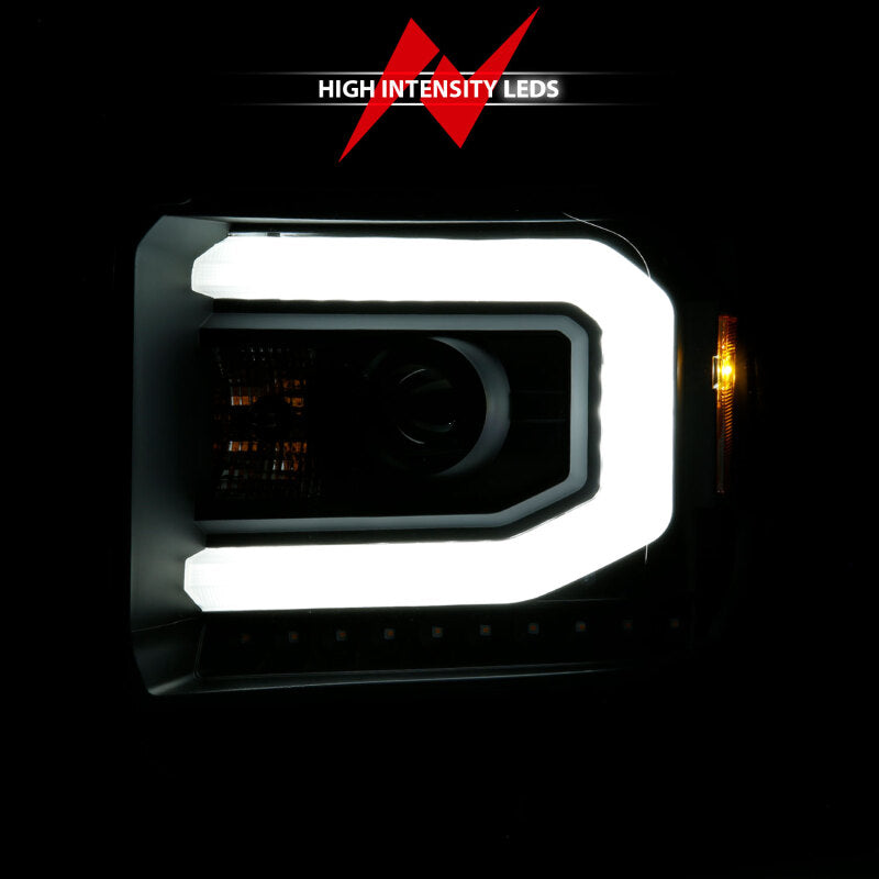 ANZO 2014-2015 GMC Sierra 1500 Projector Headlights w/ Light Bar Black Housing (Halogen Type) 111513