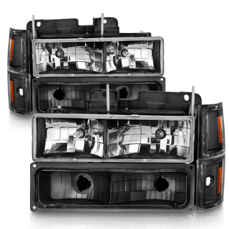 ANZO 88-98 Chevrolet C1500 Crystal Headlights Black 111505