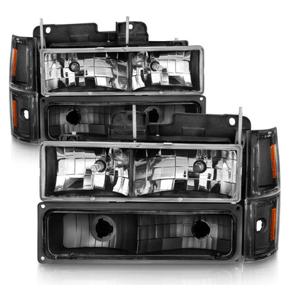 ANZO 88-98 Chevrolet C1500 Crystal Headlights Black 111505