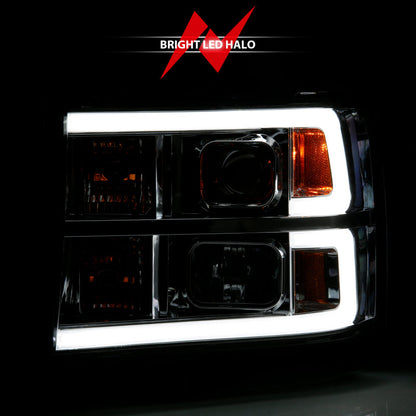 ANZO 2007-2013 Gmc Sierra 1500 Projector Headlight Plank Style Chrome w/ Clear Lens Amber 111483