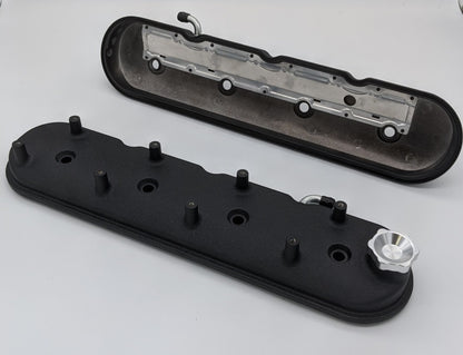 Granatelli 96-22 GM LS Standard Height Valve Cover w/Angled Coil Mount - Blk Wrinkle (Pair)