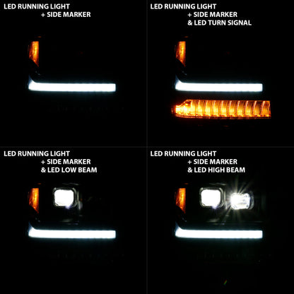 ANZO 16-18 Chevrolet Silverado 1500 LED Projector Headlights w/Plank Style Switchback Chrome w/Amber 111421