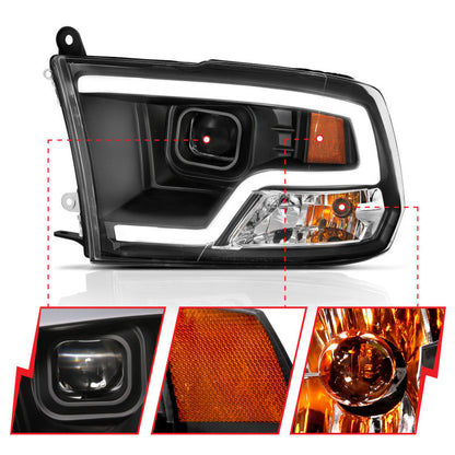 Anzo Dodge Ram 09-18 Projector Plank Style Headlight w/Halo Black Clear