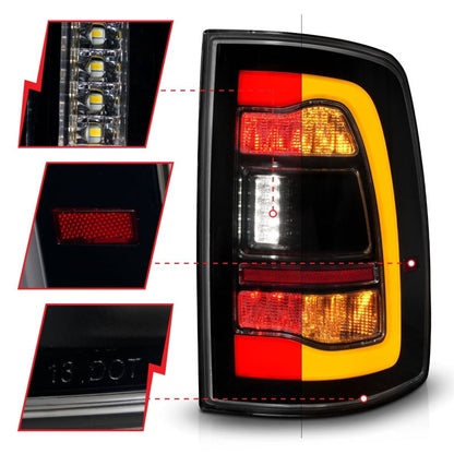 ANZO 09-18 Dodge Ram 1500 Sequential LED Taillights Smoke Black w/Switchback Amber Signal 311472