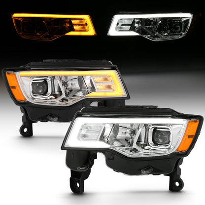 ANZO 2017-2018 Jeep Grand Cherokee Projector Headlights w/ Plank Style Switchback - Chrome w/ Amber 111419