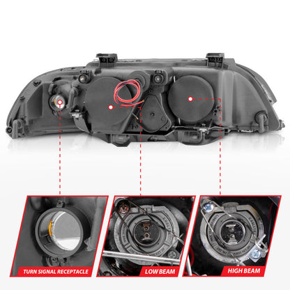 Anzo 1997-2001 BMW 5 Series Projector Headlights w/ Halo Black