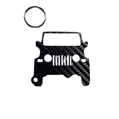 Carbon Fiber keychain for Jeep Wrangler TJ (1997-2006) 2nd Generation Inspired Keychain Lanyard  front view Glossy Twill