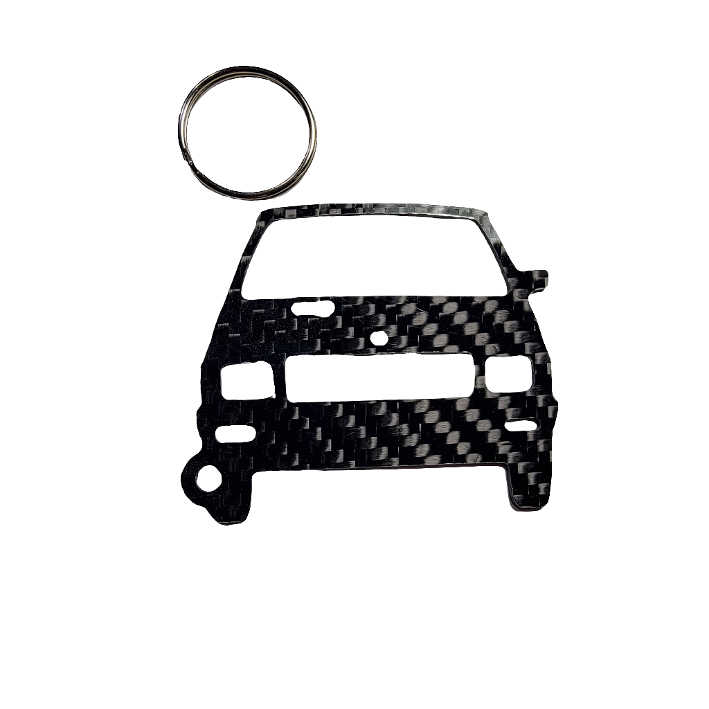 Carbon Fiber keychain for Yugo GV (1985-1992) Zastava Koral (One of the Worst Cars Ever Made) Inspired Keychain Lanyard  front view Glossy Twill