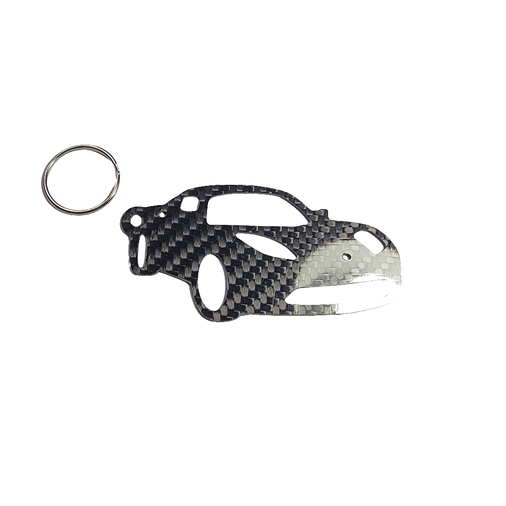 Carbon Fiber for Tesla Roadster (2008-2012) 1st Generation Keychain Lanyard 3D front view Glossy Twill